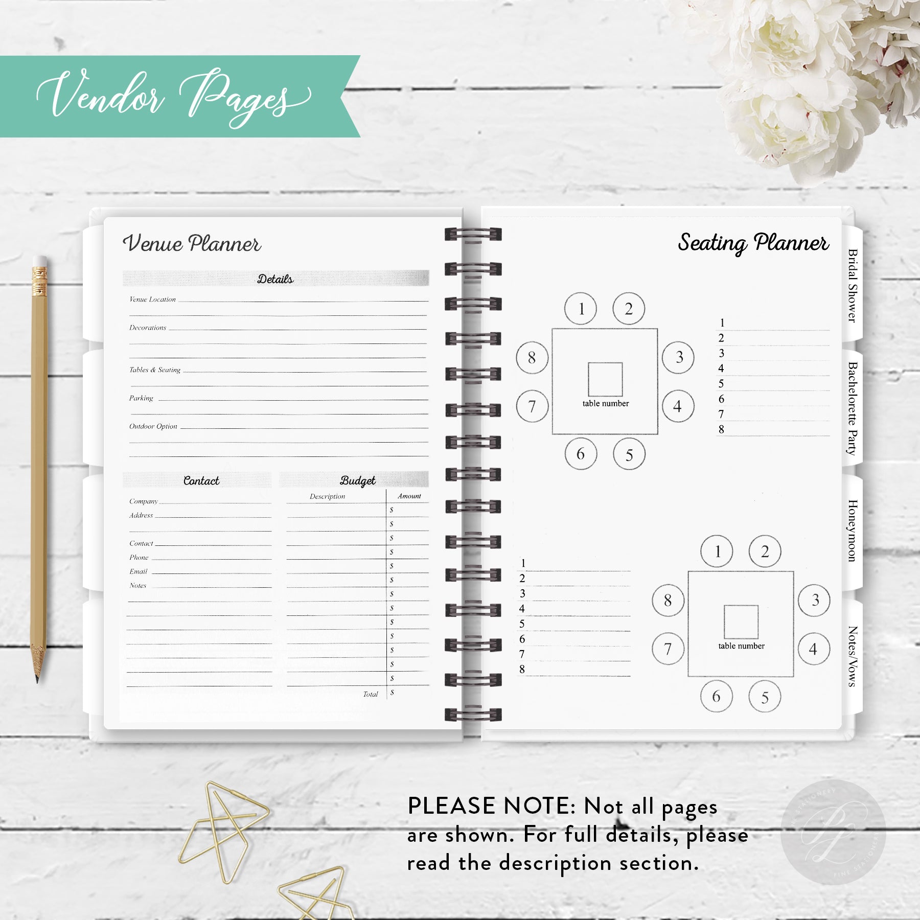 White Wedding Guest Book Register 6 x 9 with pen