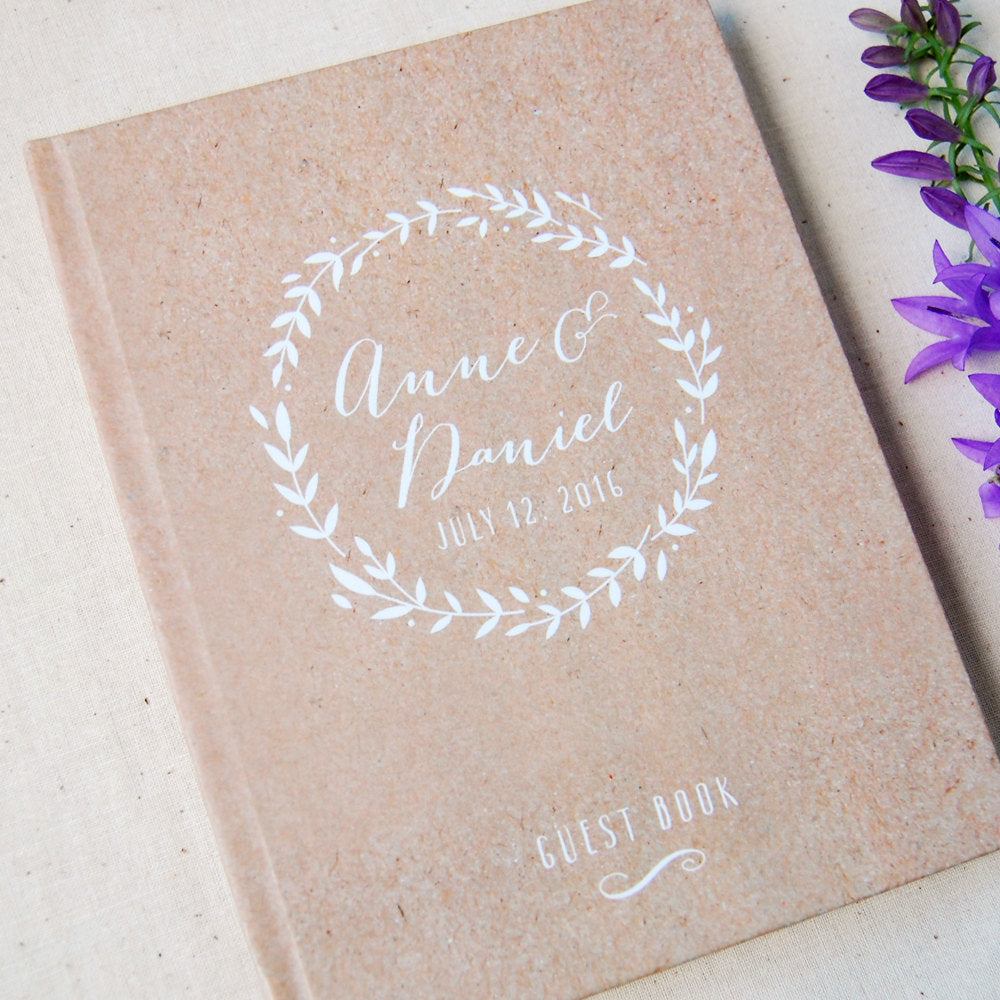 Rustic Wedding Guest Book Custom Engraved Guestbook Calligraphy